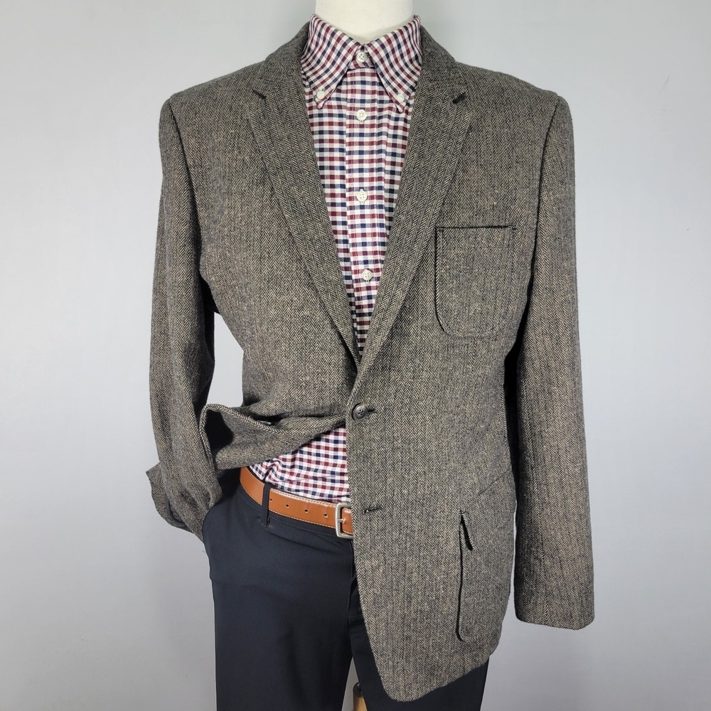 Merona Men's Sport Coat Blazer Two Button Brown Herringbone Cotton Size Large‎